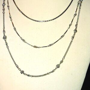 Multi Layered Silver Tone Necklace Vintage Knot Chain Bohemian Jewelry Layering